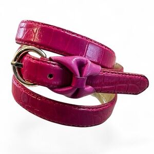 Fuschia Croc Embossed Bow Skinny Belt